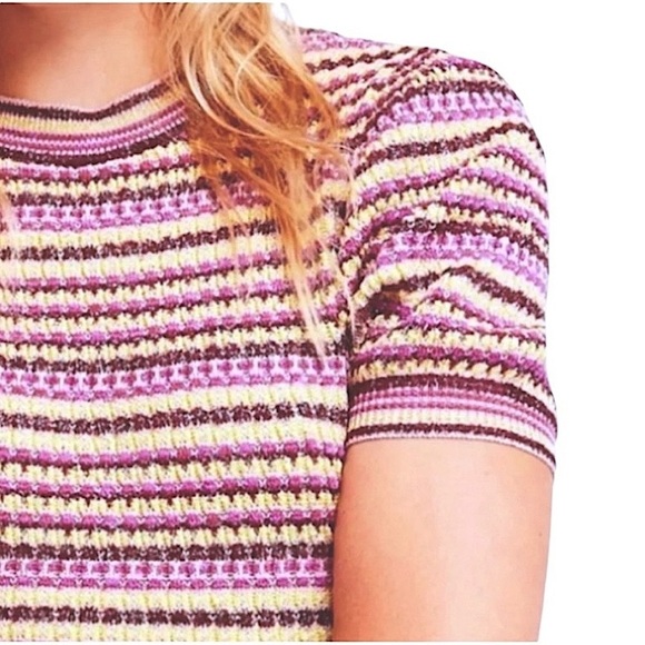 Free People Retro Cool Knit Mini Dress Large 12 Slight Shimmer Crew Neck Pink - Picture 3 of 15